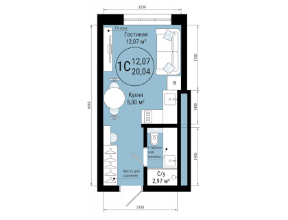Планировка 1-комн. · 20 м²