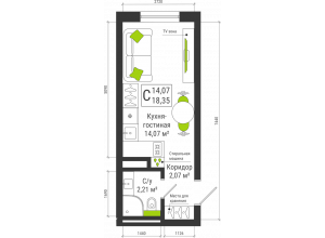Планировка: Студия · 18.4 м²