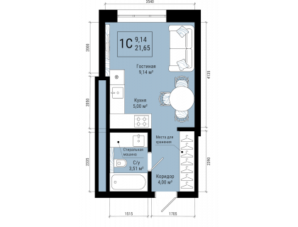 Планировка 1-комн. · 21.7 м²